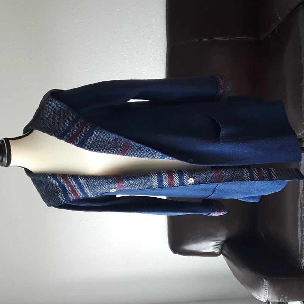 Reversible Navy Blue/Plaid Women's Cardigan